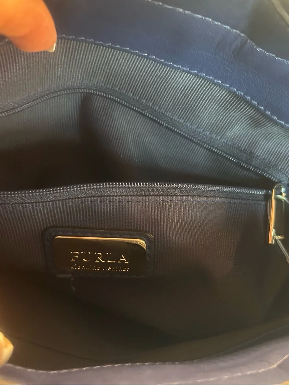 Furla Navy Textured Leather 2 way bag NWOT